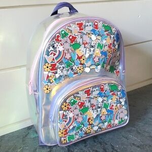 Zara Iridescent Anime Backpack, Purple Pink Holographic Bookbag, GUC